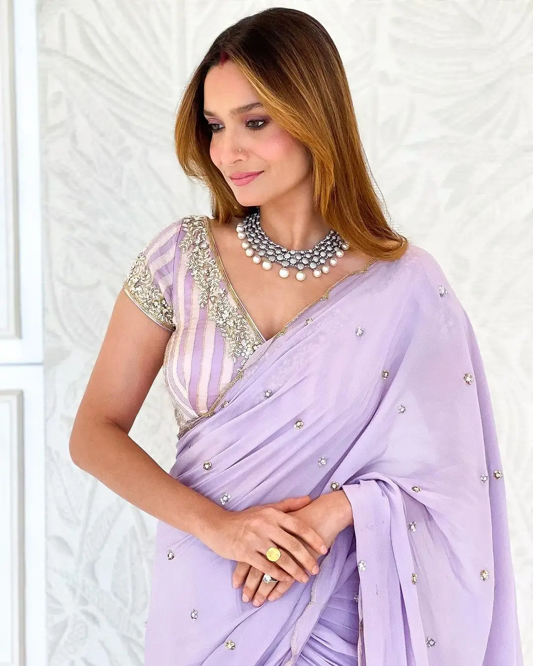 Ankita Lokhande Stills in Marathi Tradition Violet Saree